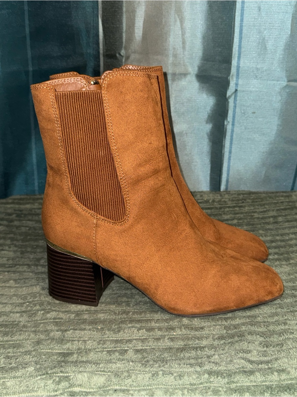 Alfani Chestnut Suede Block Heel Ankle Boots